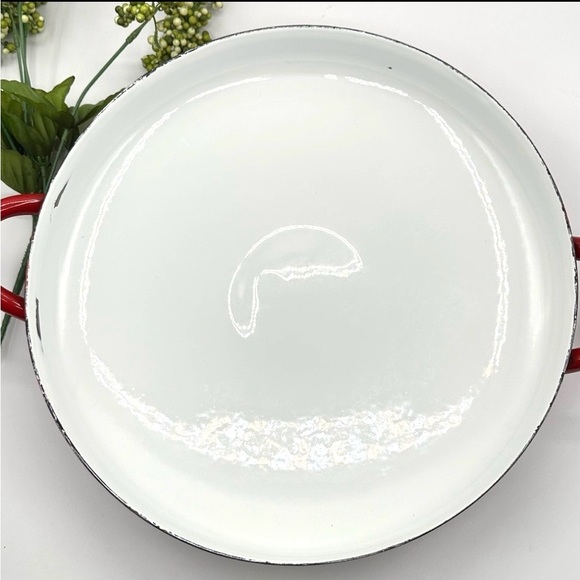 Dansk LG 14” Paella Pan. Red Enamel over Steel Curved Pot. Spots of Damage - Picture 4 of 16